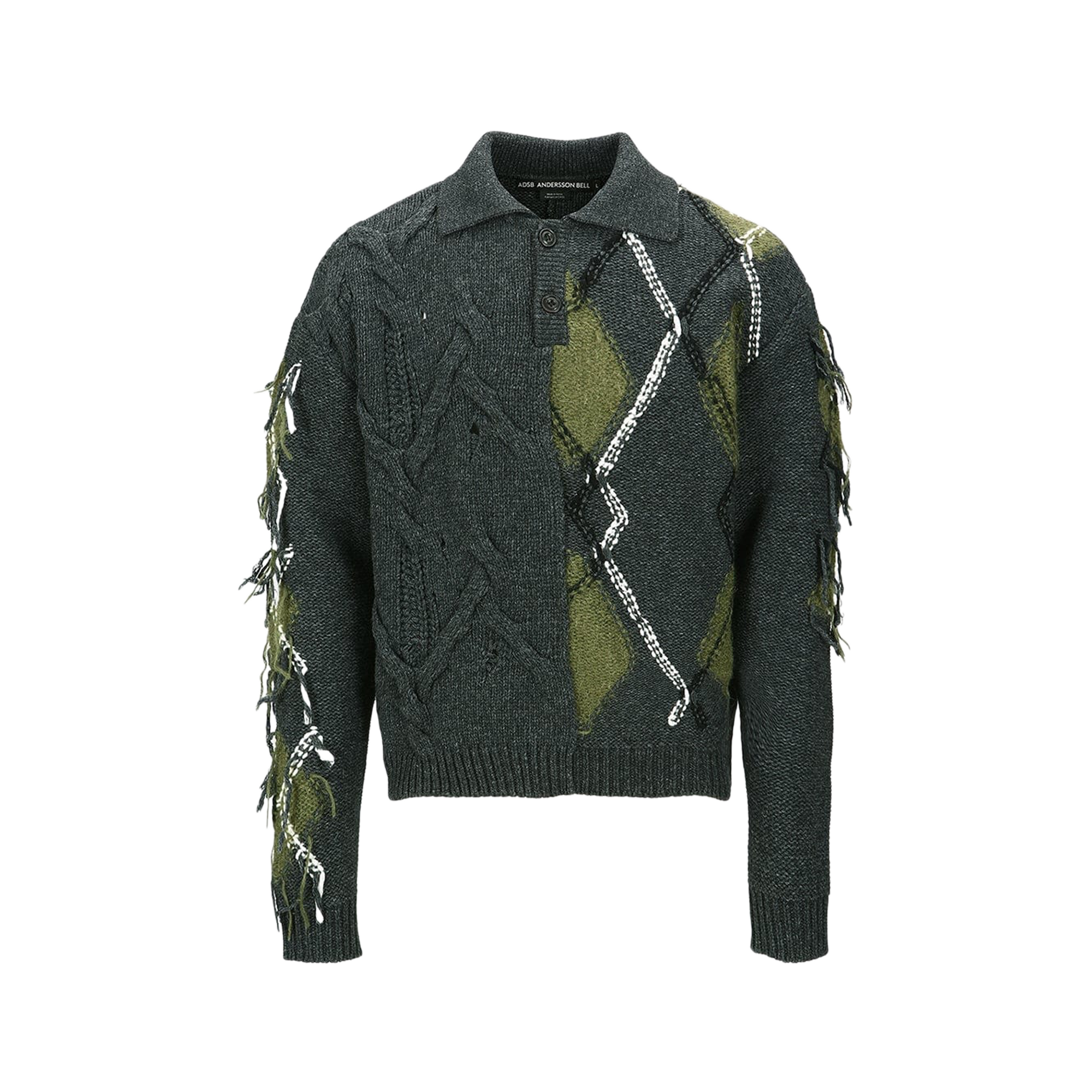 Andersson Bell Argyle Fisherman Polo Sweater Charcoal