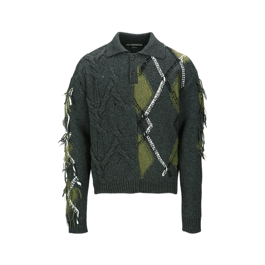 Andersson Bell Argyle Fisherman Polo Sweater Charcoal