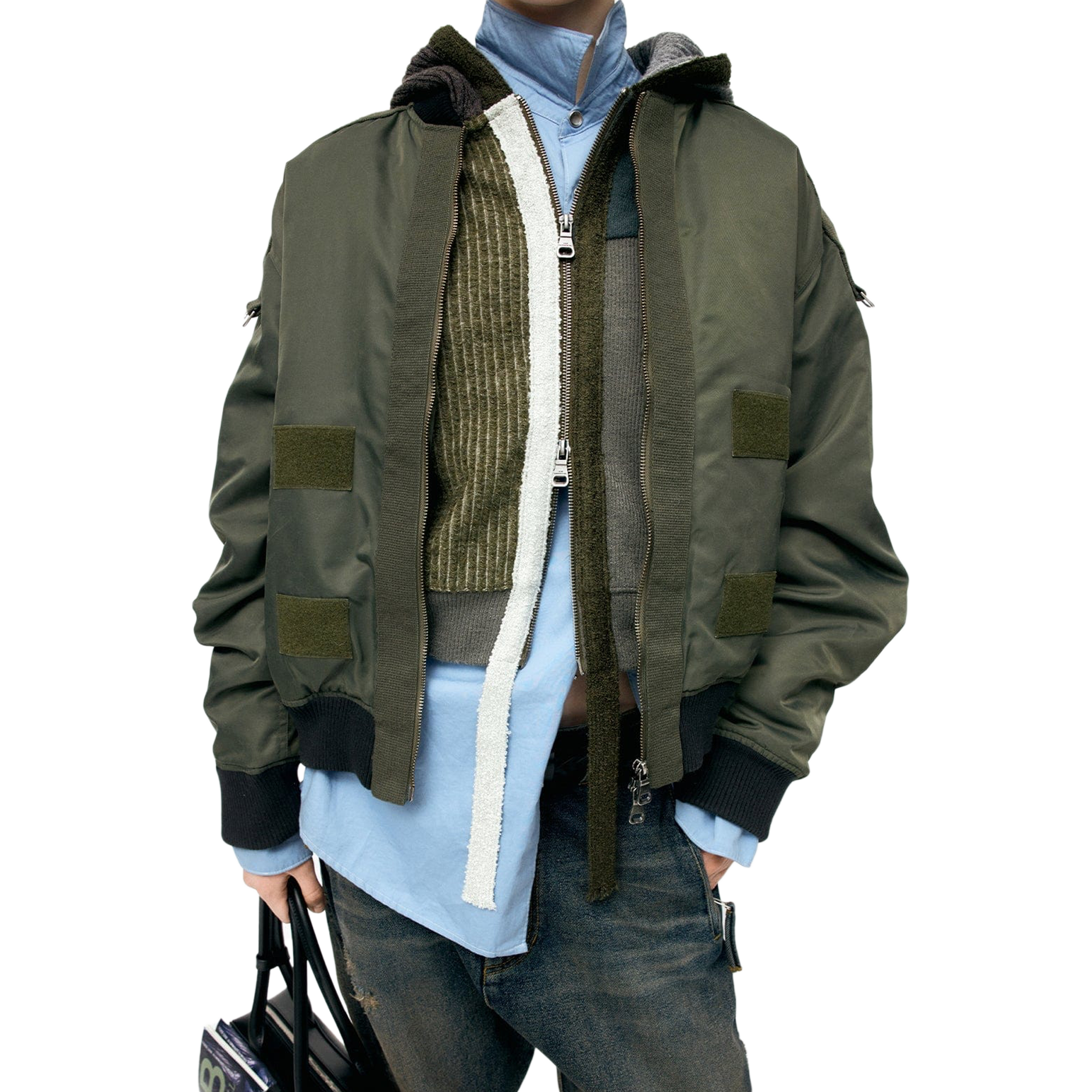 Andersson Bell Flight Layered Washed Bomber Jacket Khaki