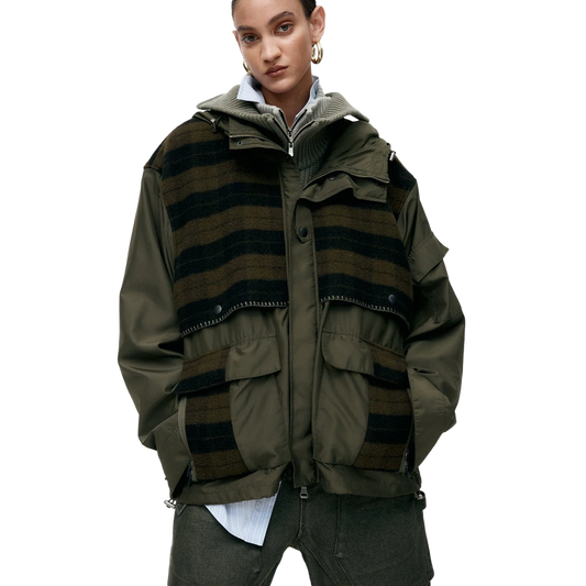 Andersson Bell Unisex Check Layered Jumper Khaki