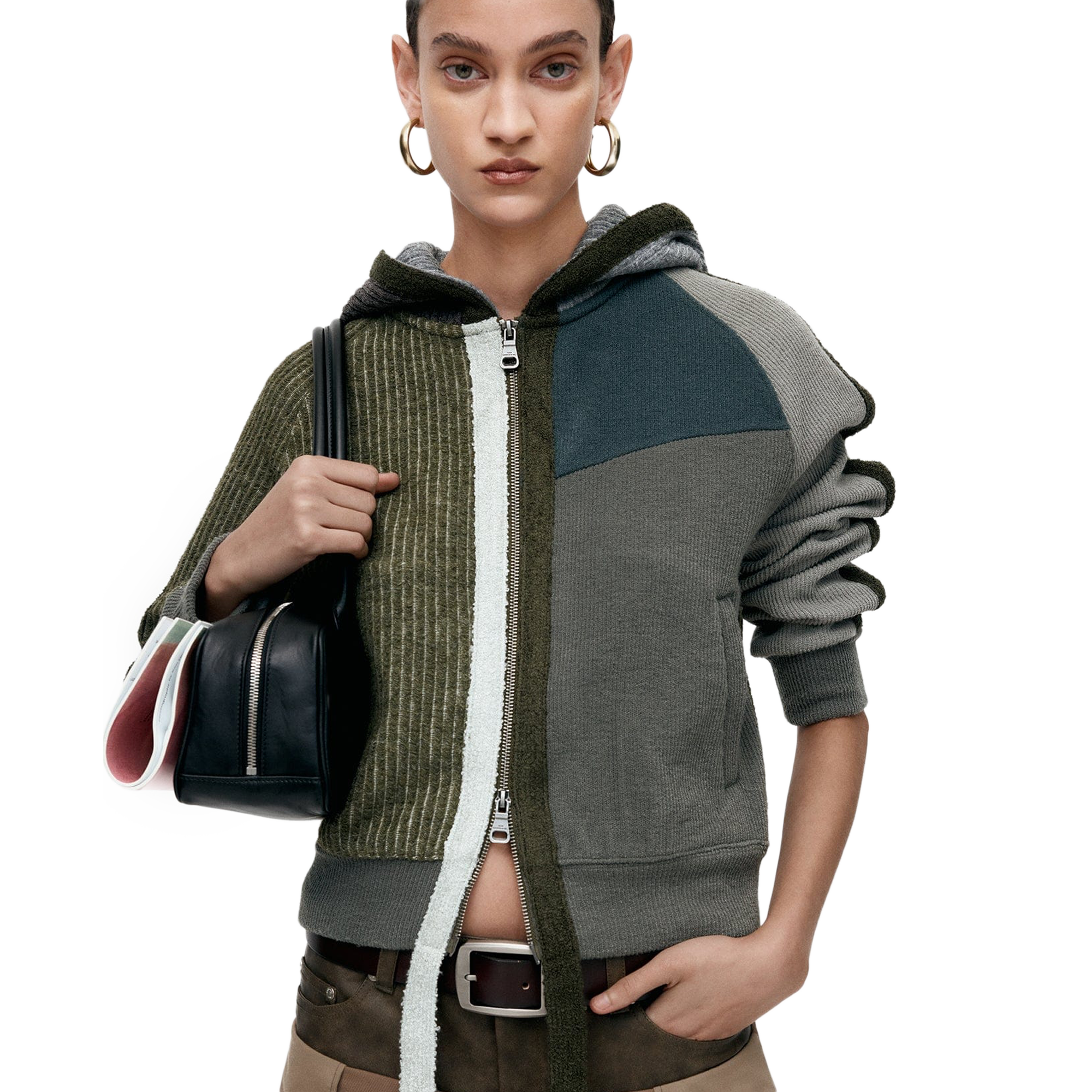 Andersson Bell Women's Color Blocked Knit Hoodie Zip Up Green