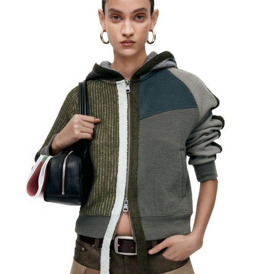 Andersson Bell Women's Color Blocked Knit Hoodie Zip Up Green