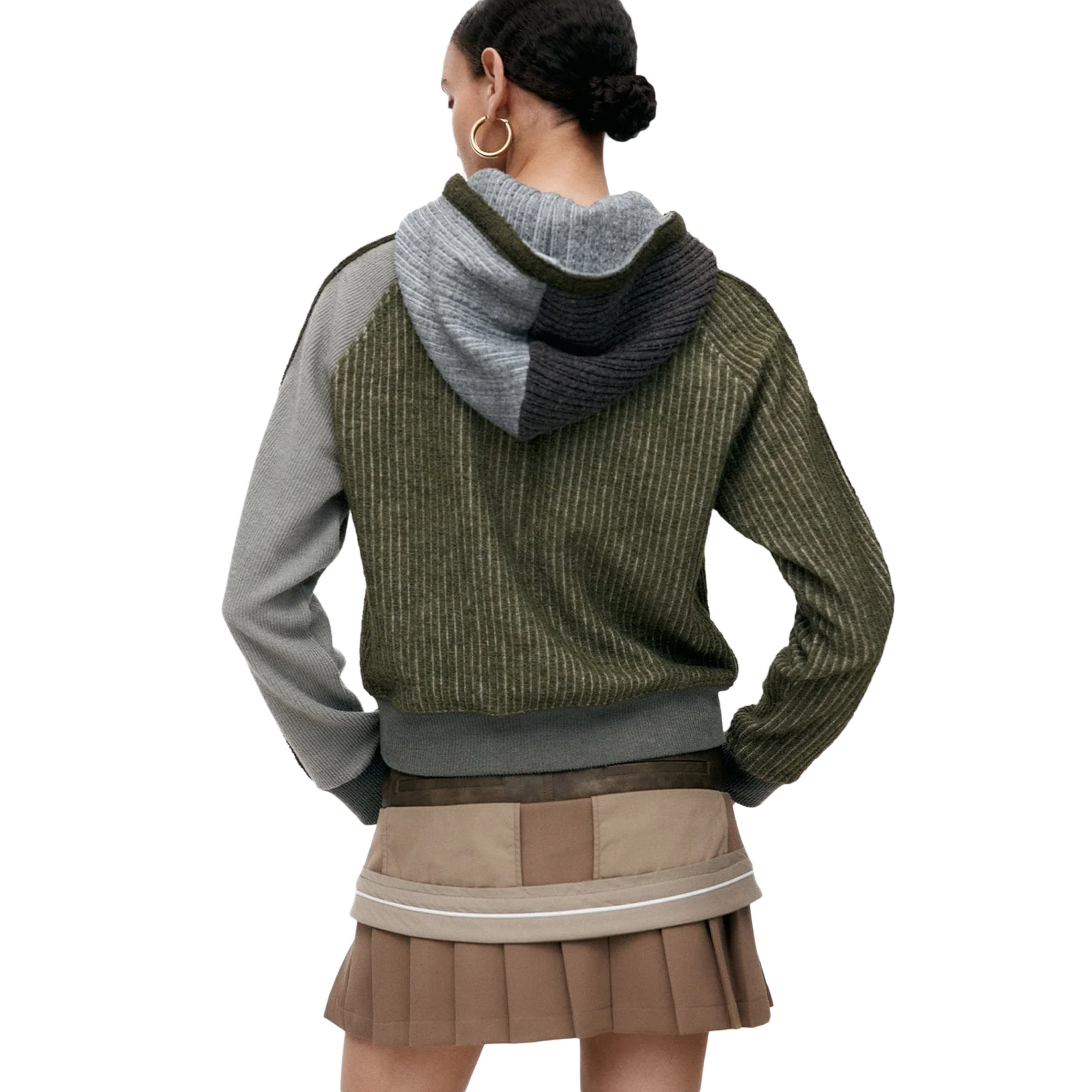 Andersson Bell Women's Color Blocked Knit Hoodie Zip Up Green