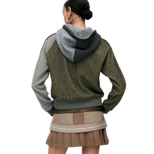 Andersson Bell Women's Color Blocked Knit Hoodie Zip Up Green