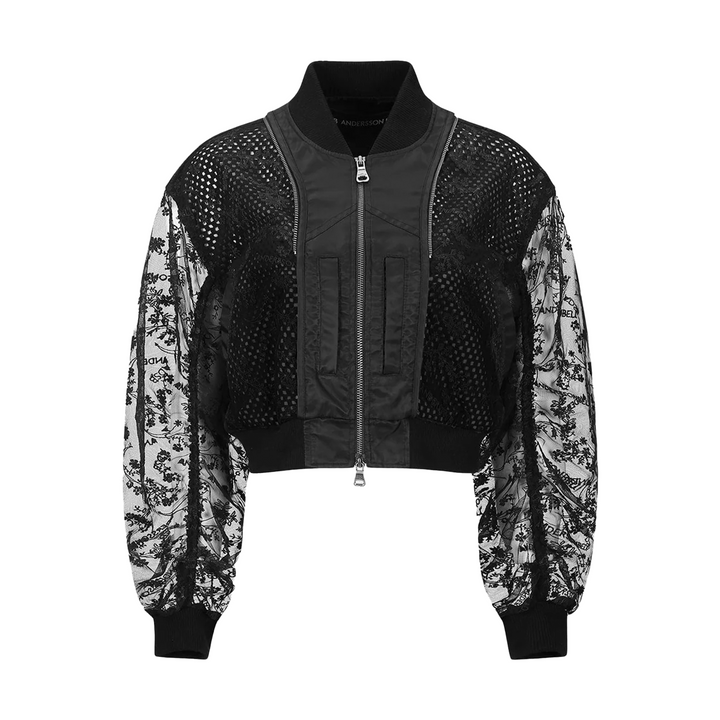 Andersson Bell Double Layered Logo Lace Short Bomber Black AWA702W