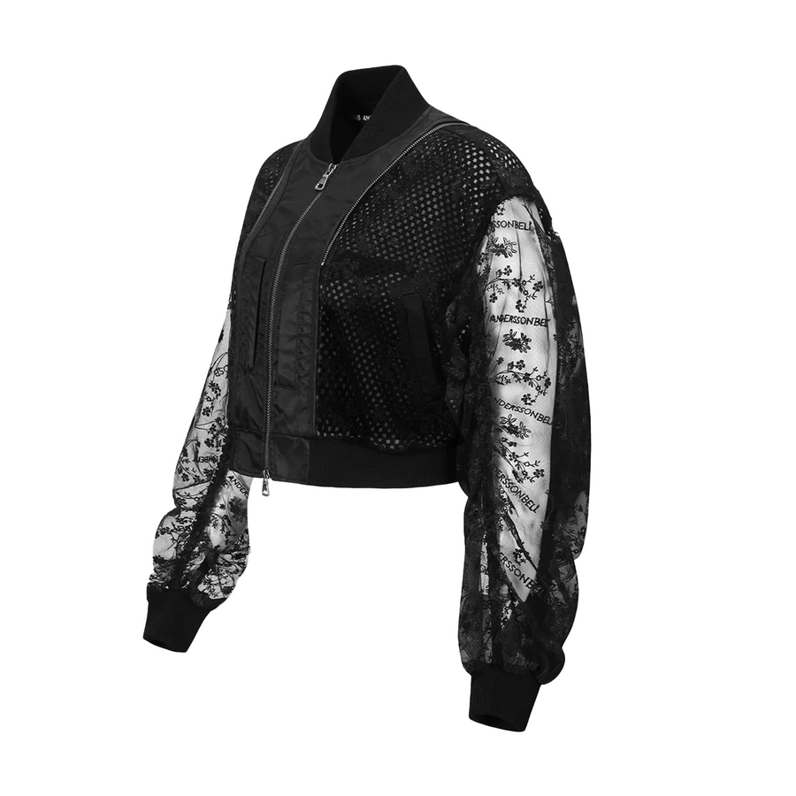 Andersson Bell Double Layered Logo Lace Short Bomber Black AWA702W