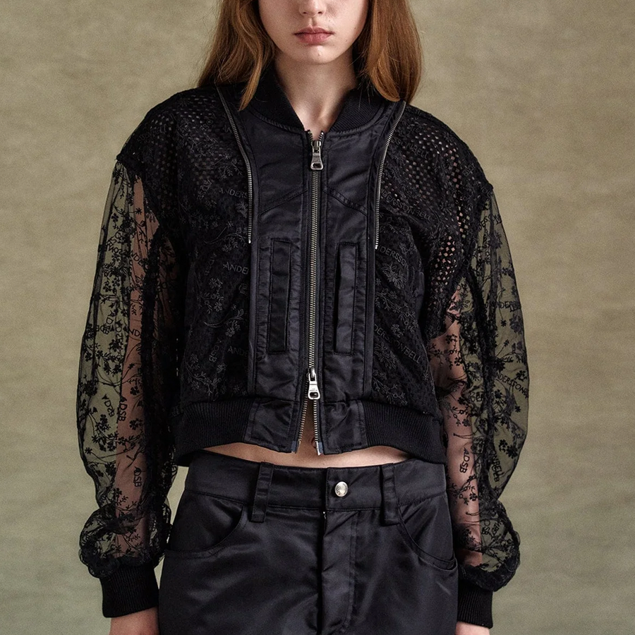 Andersson Bell Double Layered Logo Lace Short Bomber Black AWA702W