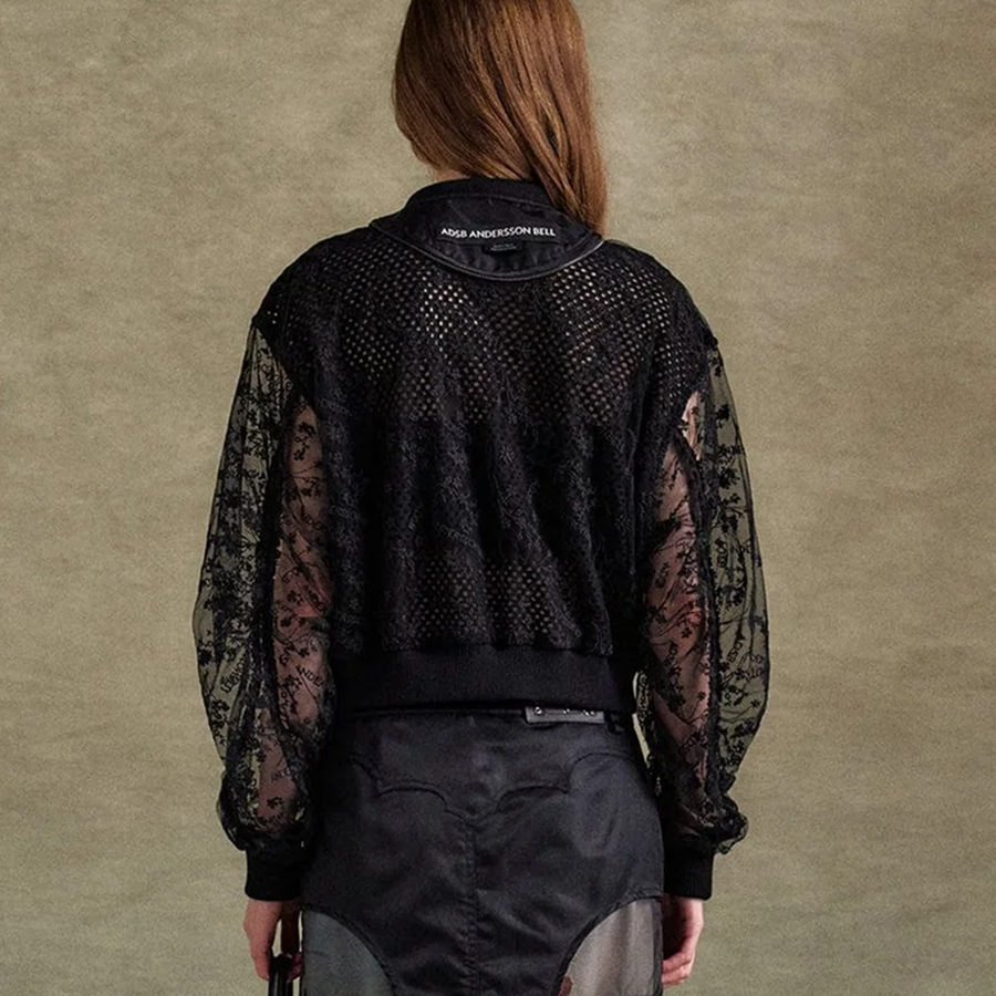 Andersson Bell Double Layered Logo Lace Short Bomber Black AWA702W