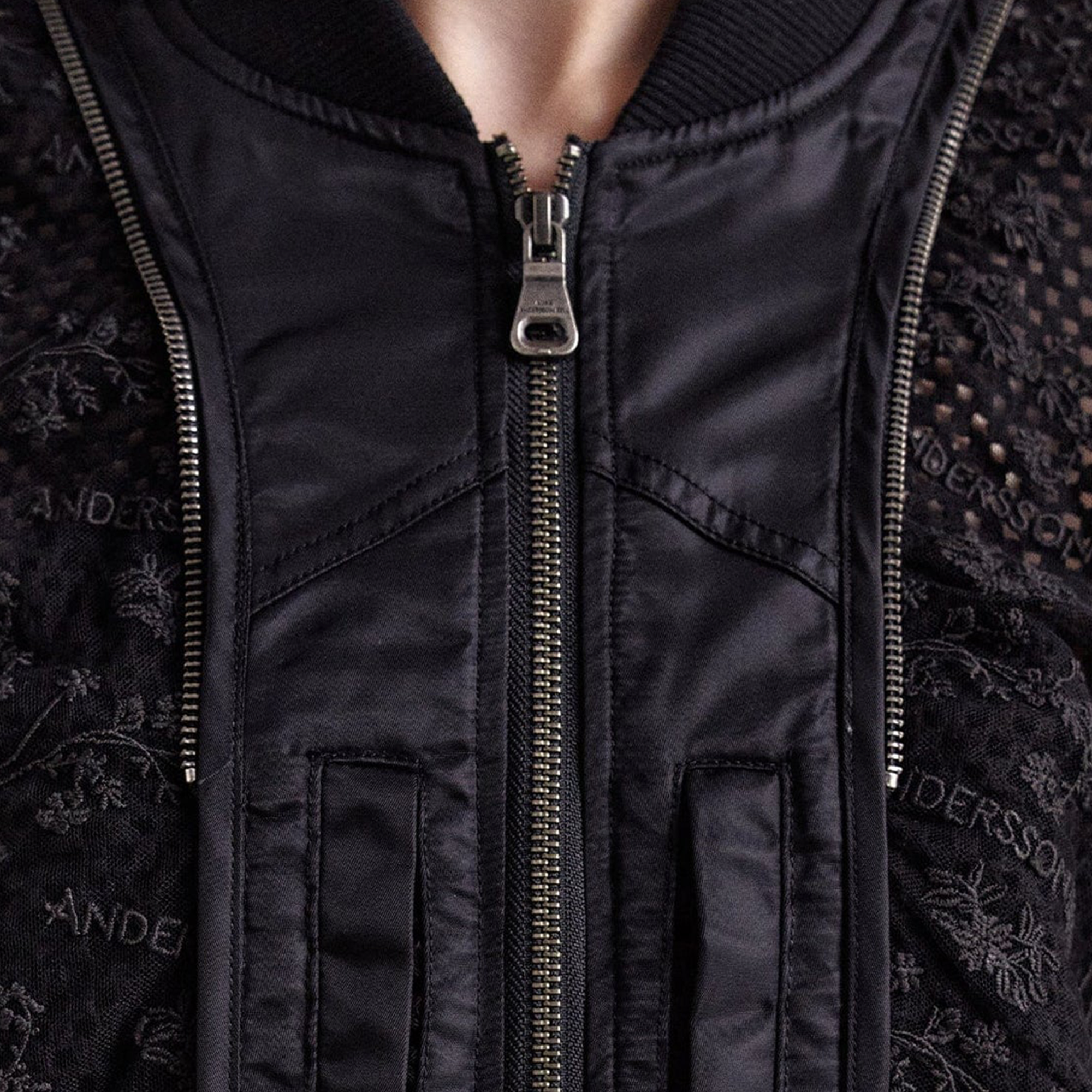 Andersson Bell Women's Double Layered Logo Lace Short Bomber Black AWA702W