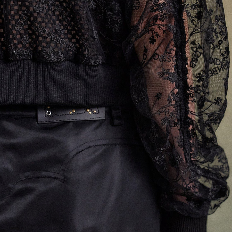 Andersson Bell Double Layered Logo Lace Short Bomber Black AWA702W