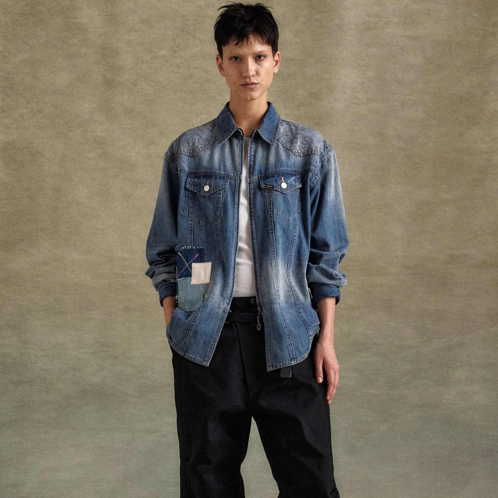 Andersson Bell Embroidery Patchwork Denim Shirts Blue ATB1273M