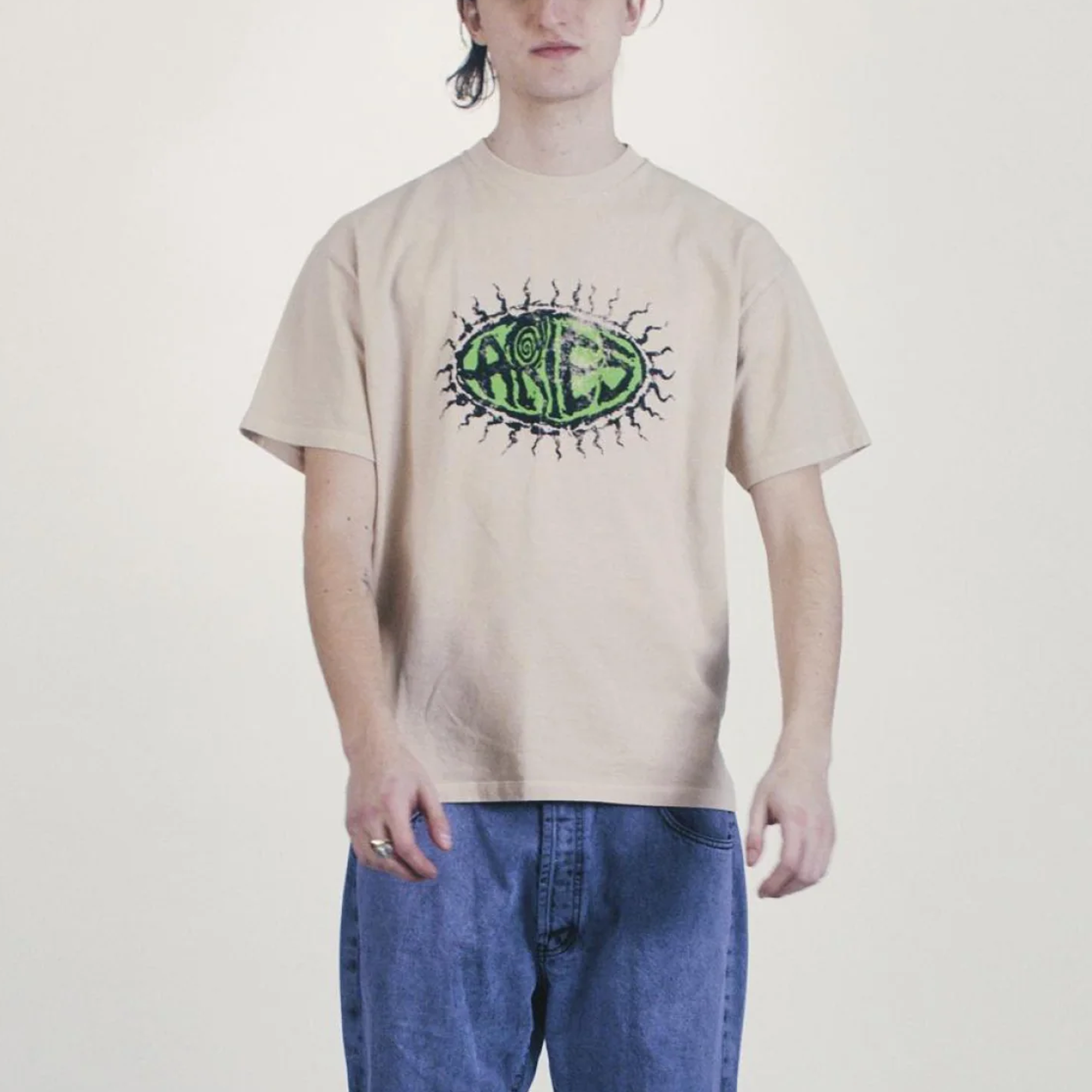 Aries Faded Grunge Short Sleeve T-Shirt Beige