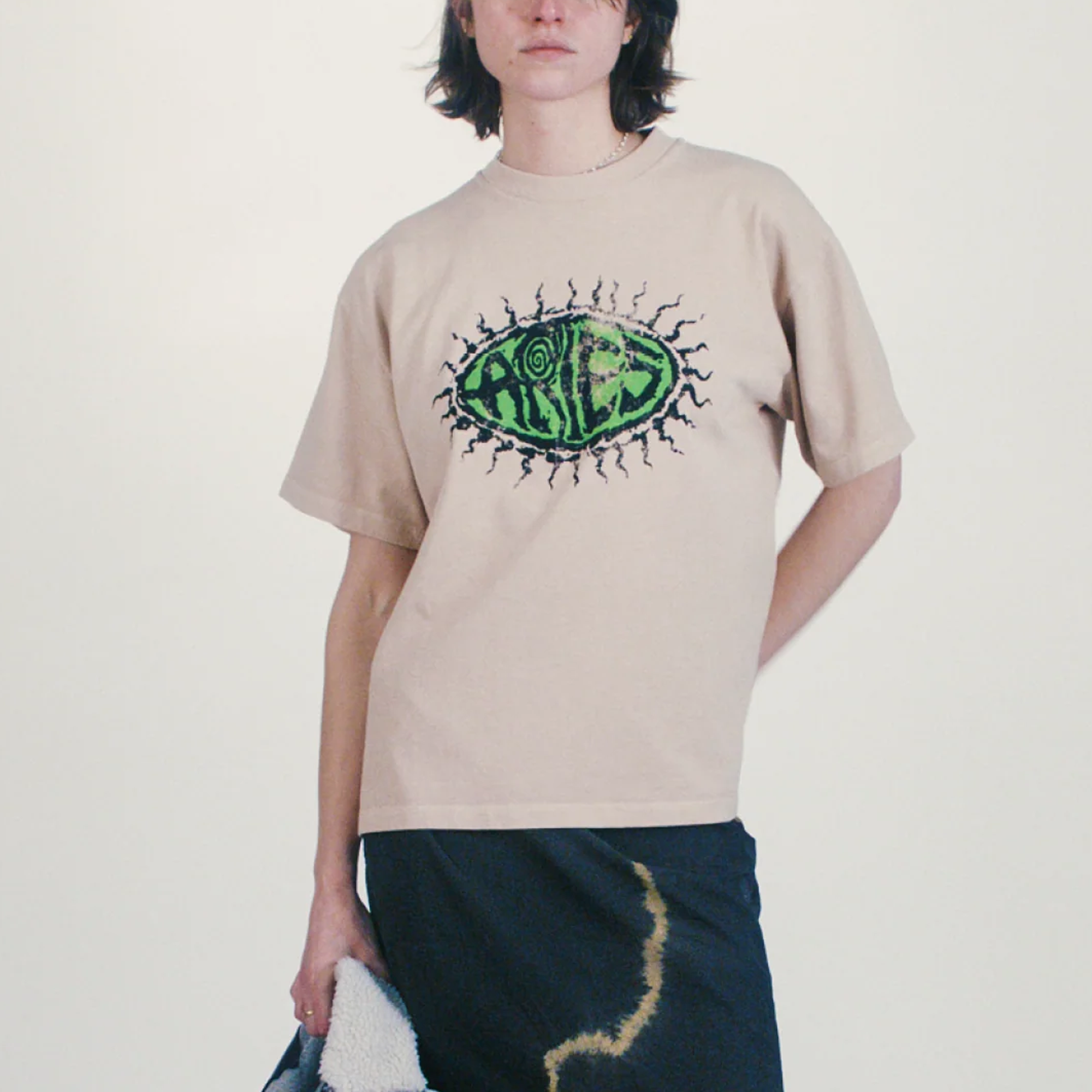 Aries Faded Grunge Short Sleeve T-Shirt Beige