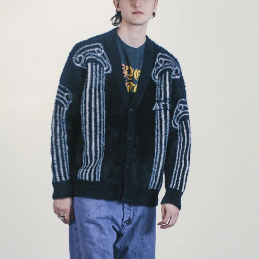 Aries Oversized Chenille Column Knit Cardigan Black