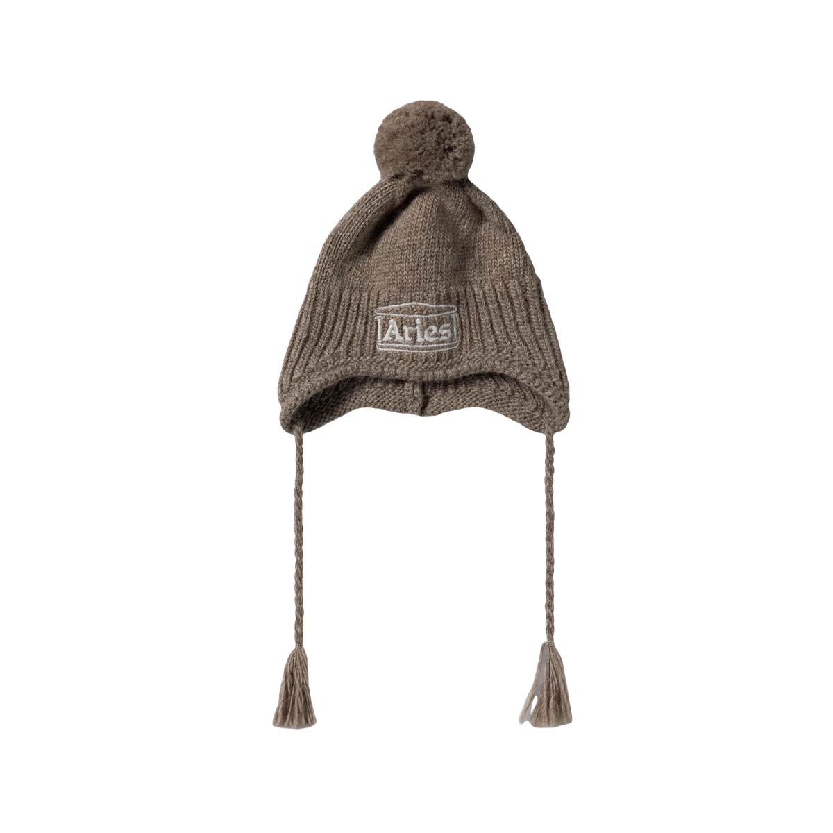 Aries Chunky Knit Pom Pom Beanie Brown