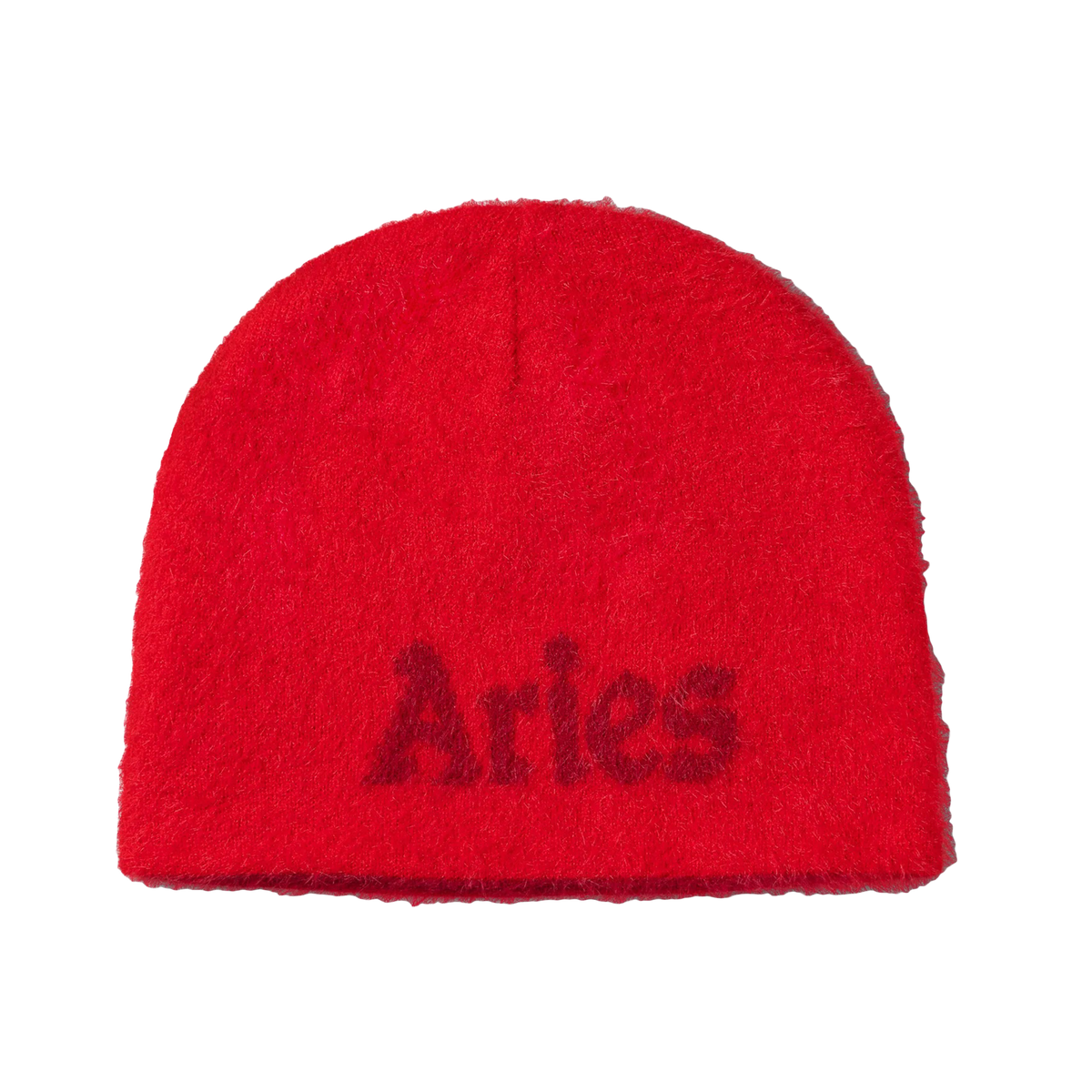 Aries Fluffy Reversible Skull Beanie Red
