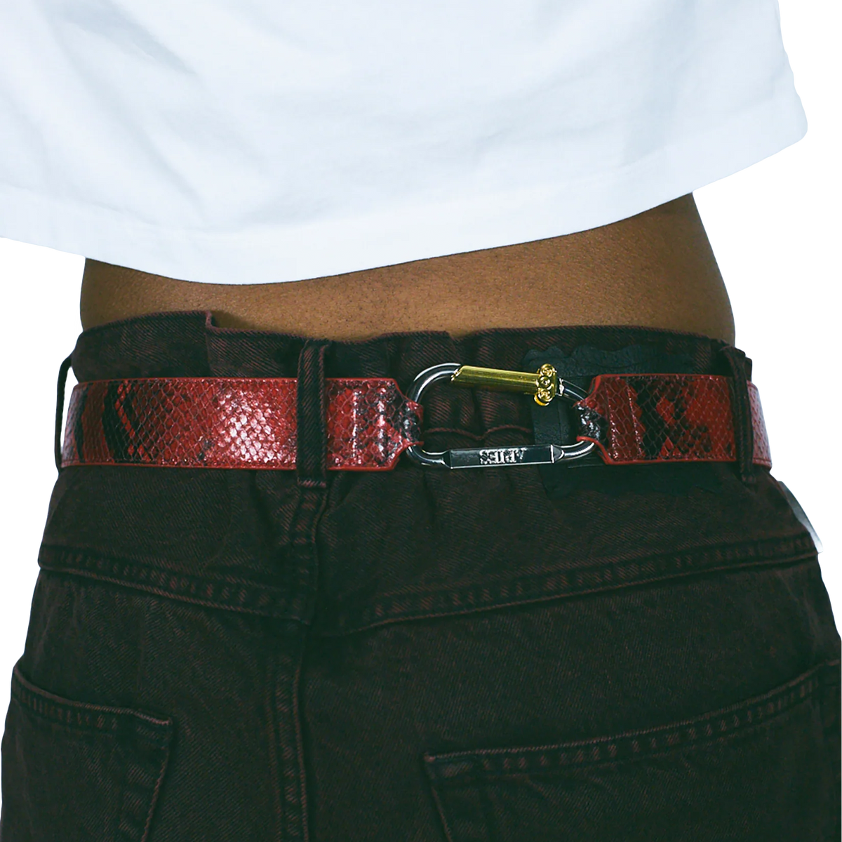 Aries Snake Print Leather Mazzo Belt Red