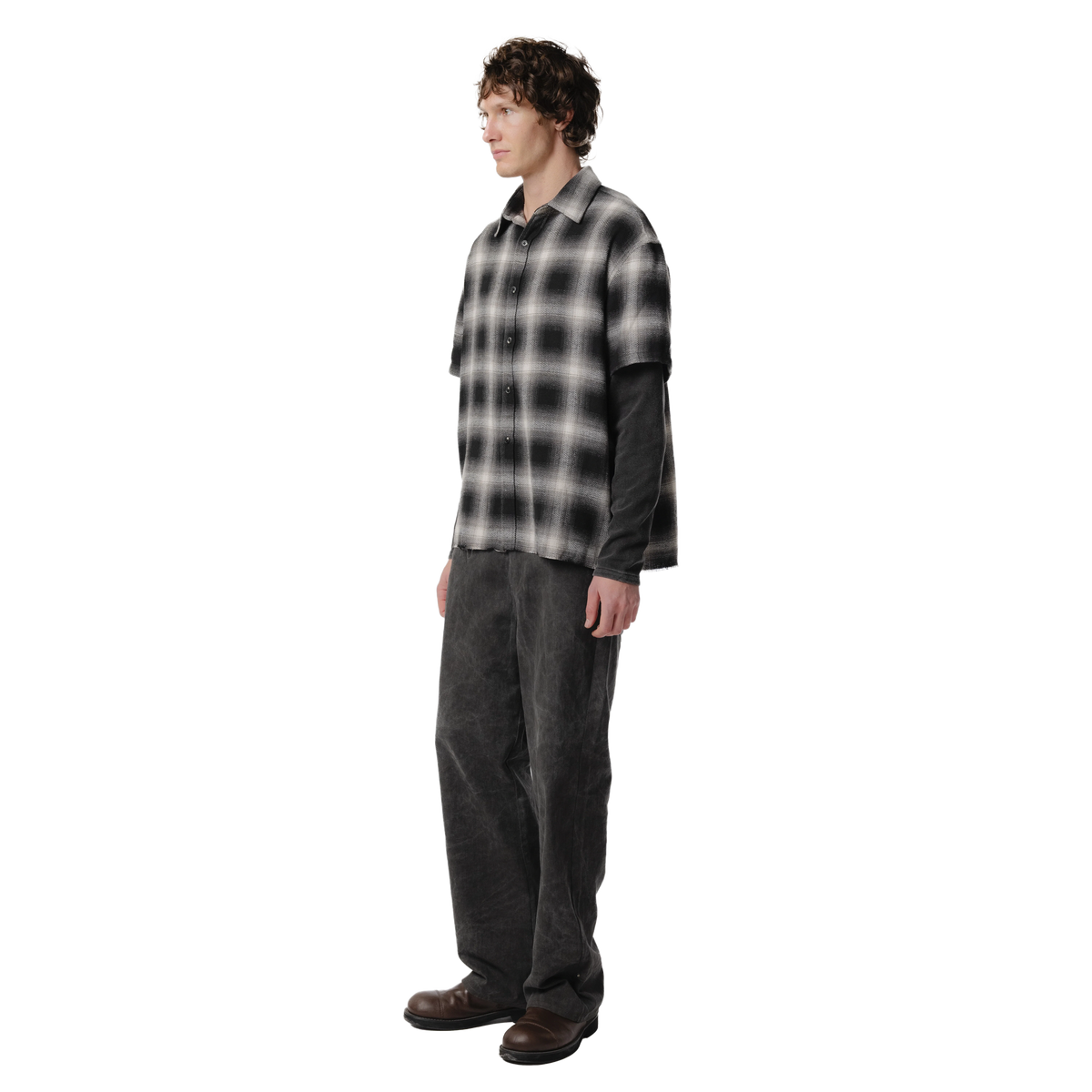 Beach Brains Long Sleeve Layer Shirt Black/Bone Plaid