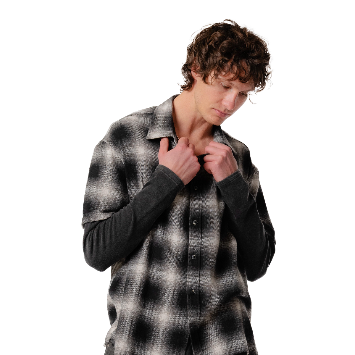 Beach Brains Long Sleeve Layer Shirt Black/Bone Plaid