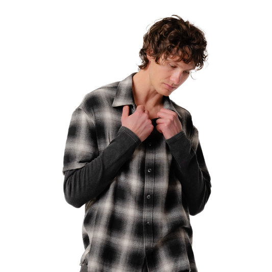 Beach Brains Long Sleeve Layer Shirt Black/Bone Plaid