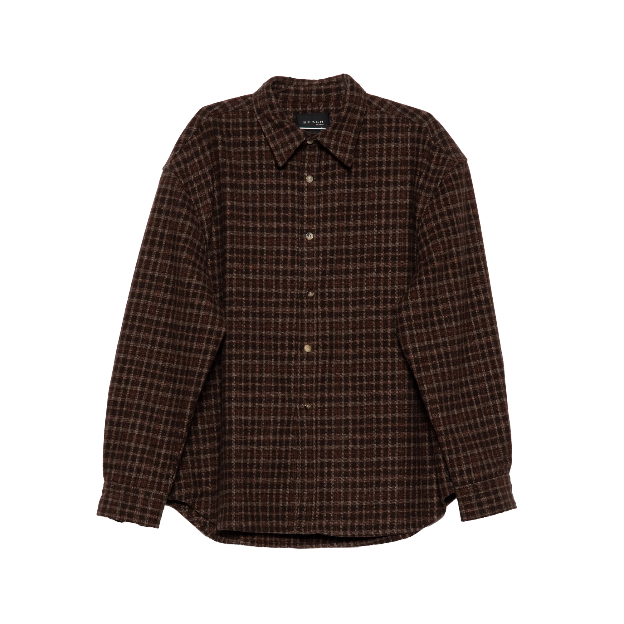 Beach Brains Drop Long Sleeve Shirt Brown Plaid