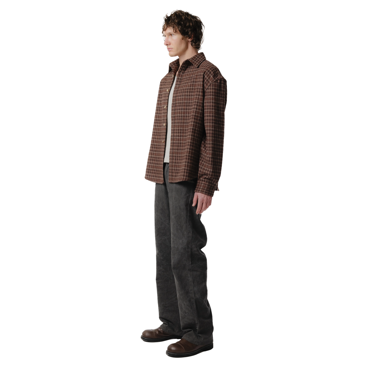 Beach Brains Drop Long Sleeve Shirt Brown Plaid