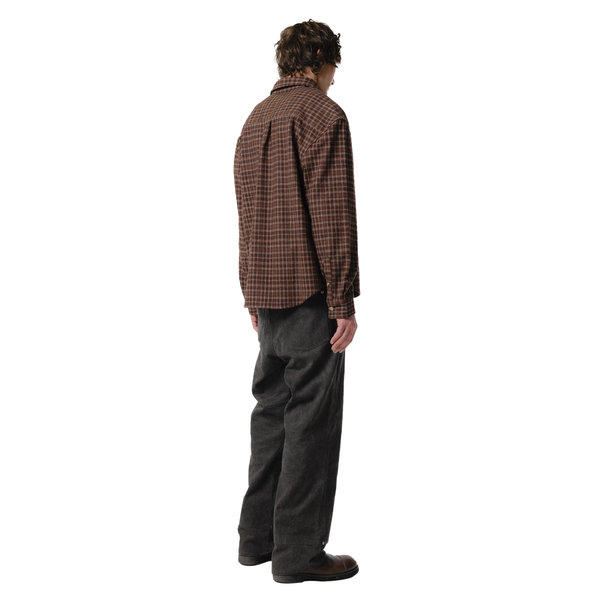 Beach Brains Drop Long Sleeve Shirt Brown Plaid