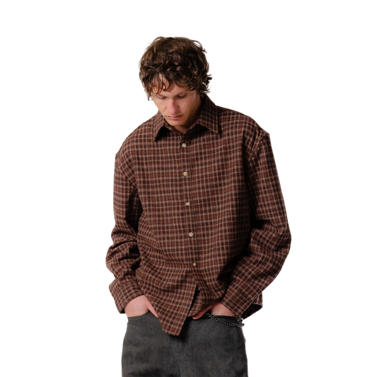 Beach Brains Drop Long Sleeve Shirt Brown Plaid