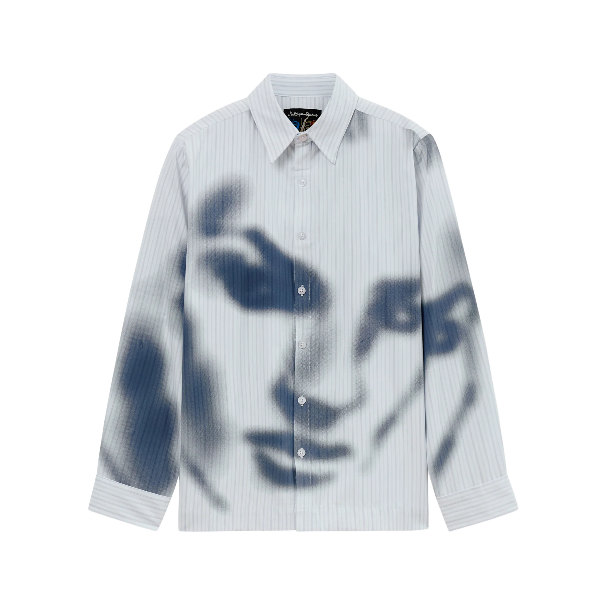 Kidsuper Blurry Face Airbrush Striped Button Up Black