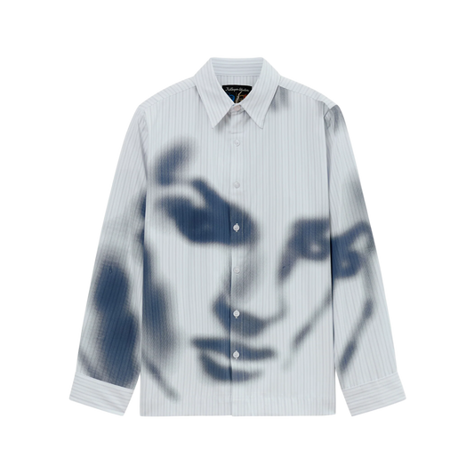 Kidsuper Blurry Face Airbrush Striped Button Up Black