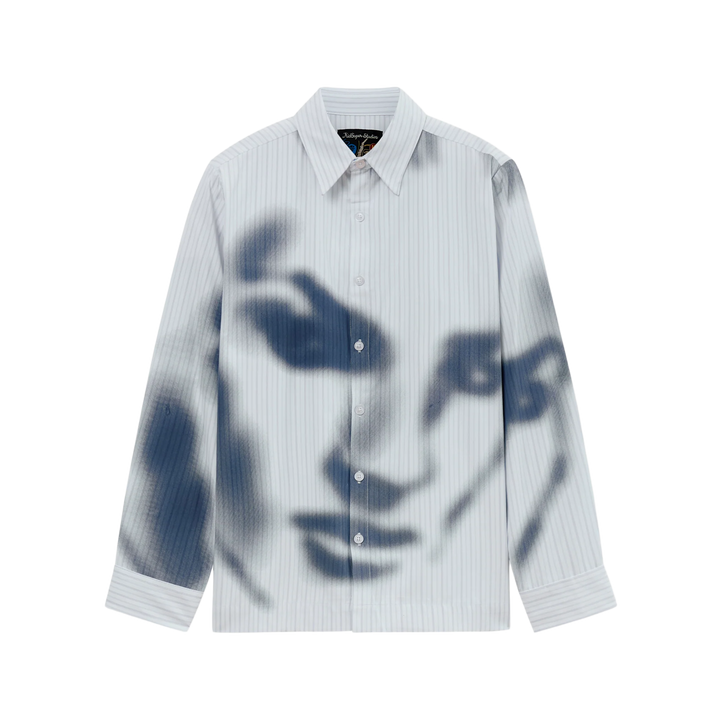 Kidsuper Blurry Face Airbrush Striped Button Up Black