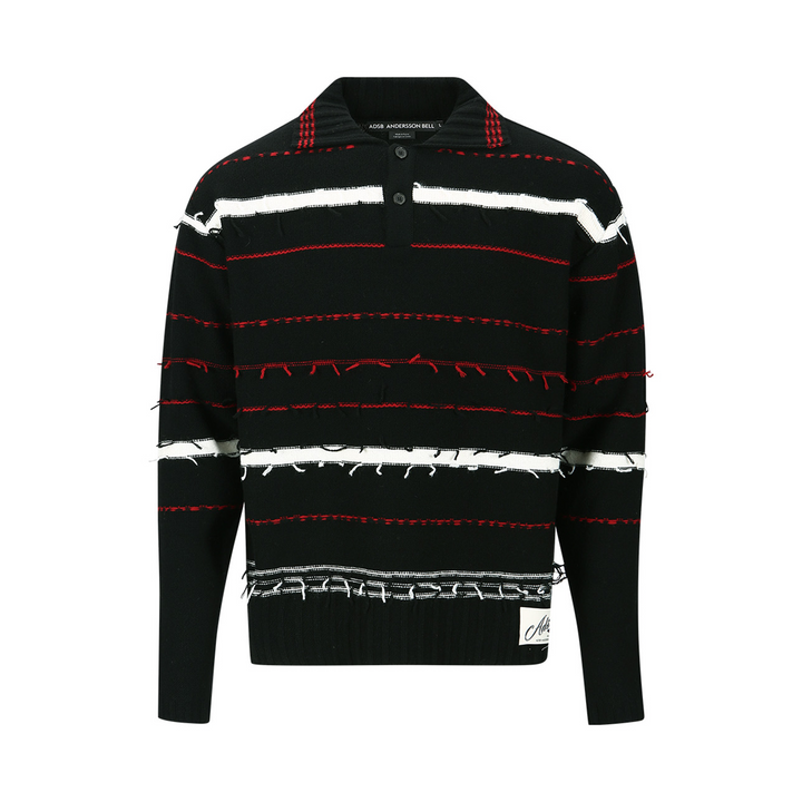 Andersson Bell B&W Stripe Polo Sweater Black ATB1245M