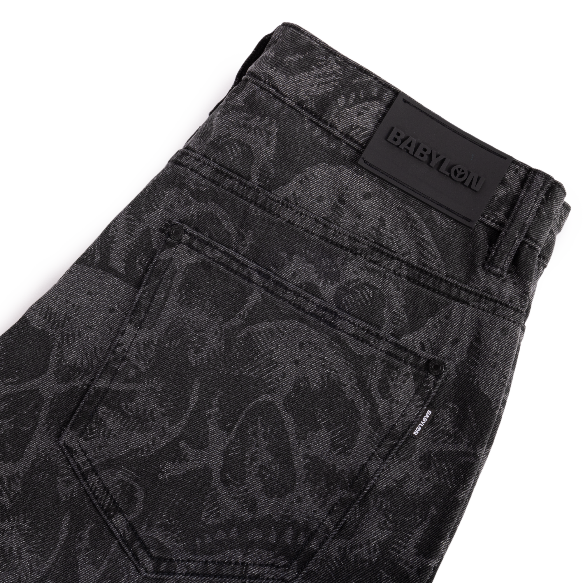 Babylon Skulls Denim Pant Skull Print Black