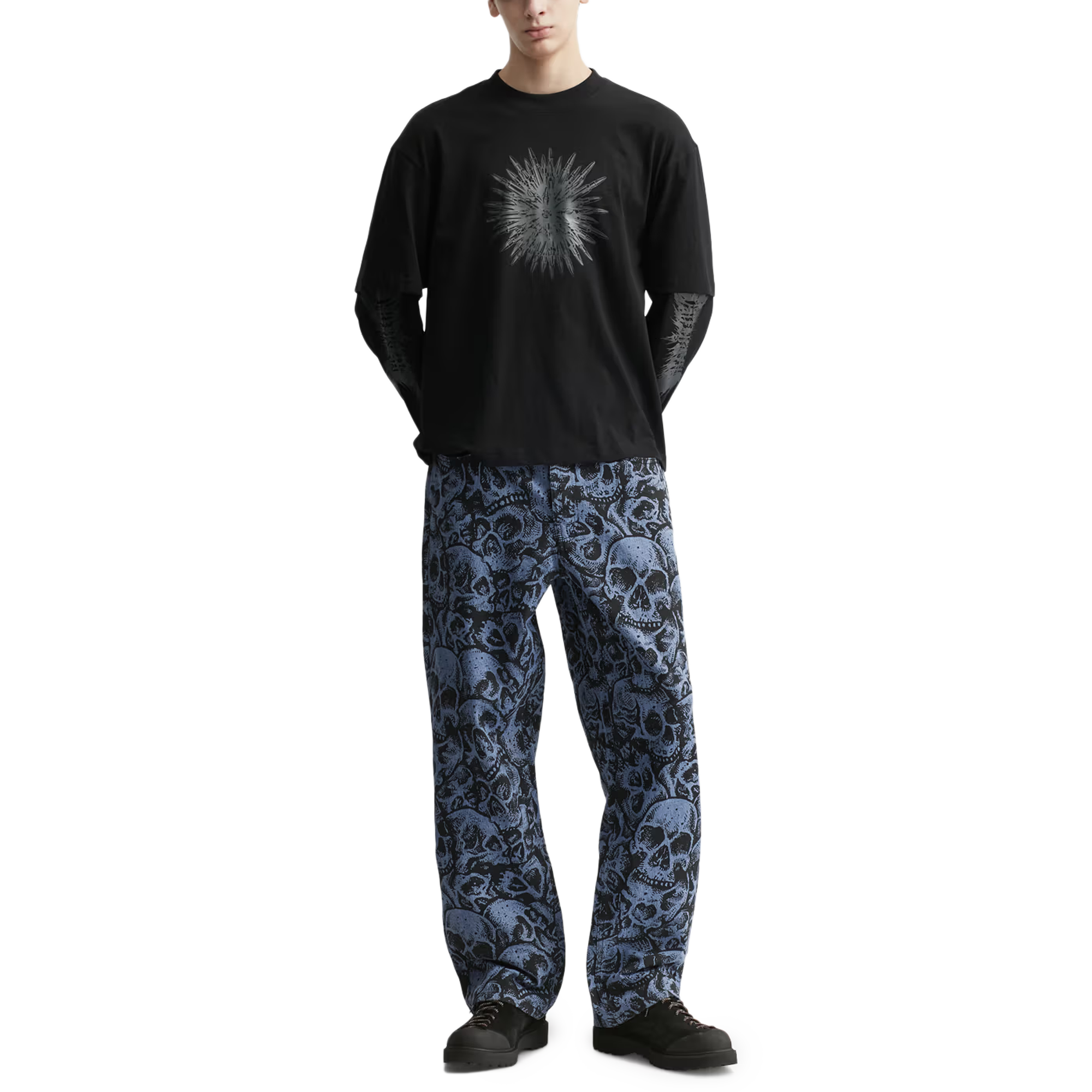 Babylon Skulls Denim Pant Skull Print Blue