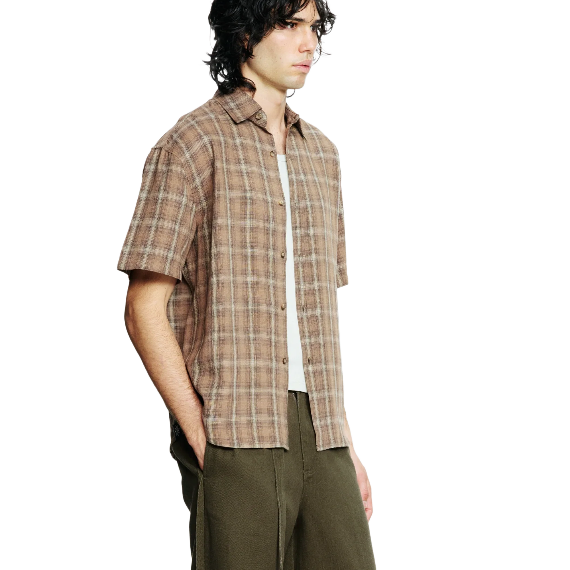 Beach Brains Drop Short Sleeve Shirt Brown Check