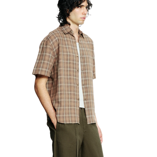 Beach Brains Drop Short Sleeve Shirt Brown Check
