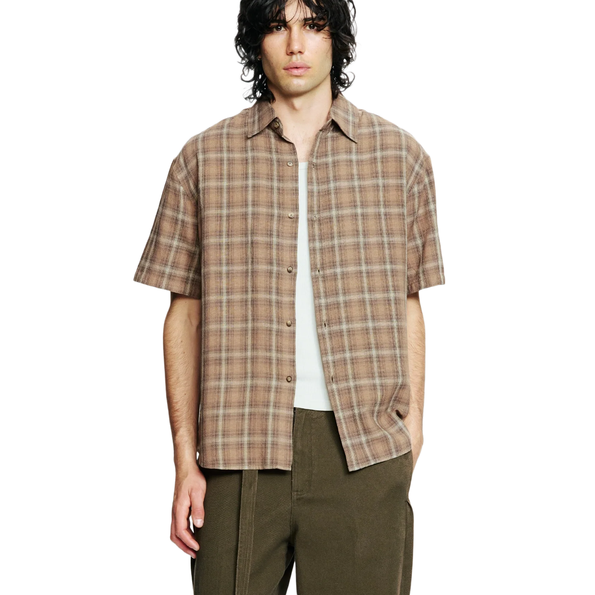 Beach Brains Drop Short Sleeve Shirt Brown Check