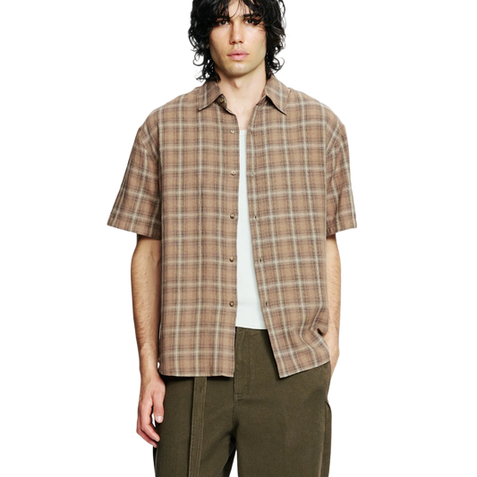 Beach Brains Drop Short Sleeve Shirt Brown Check