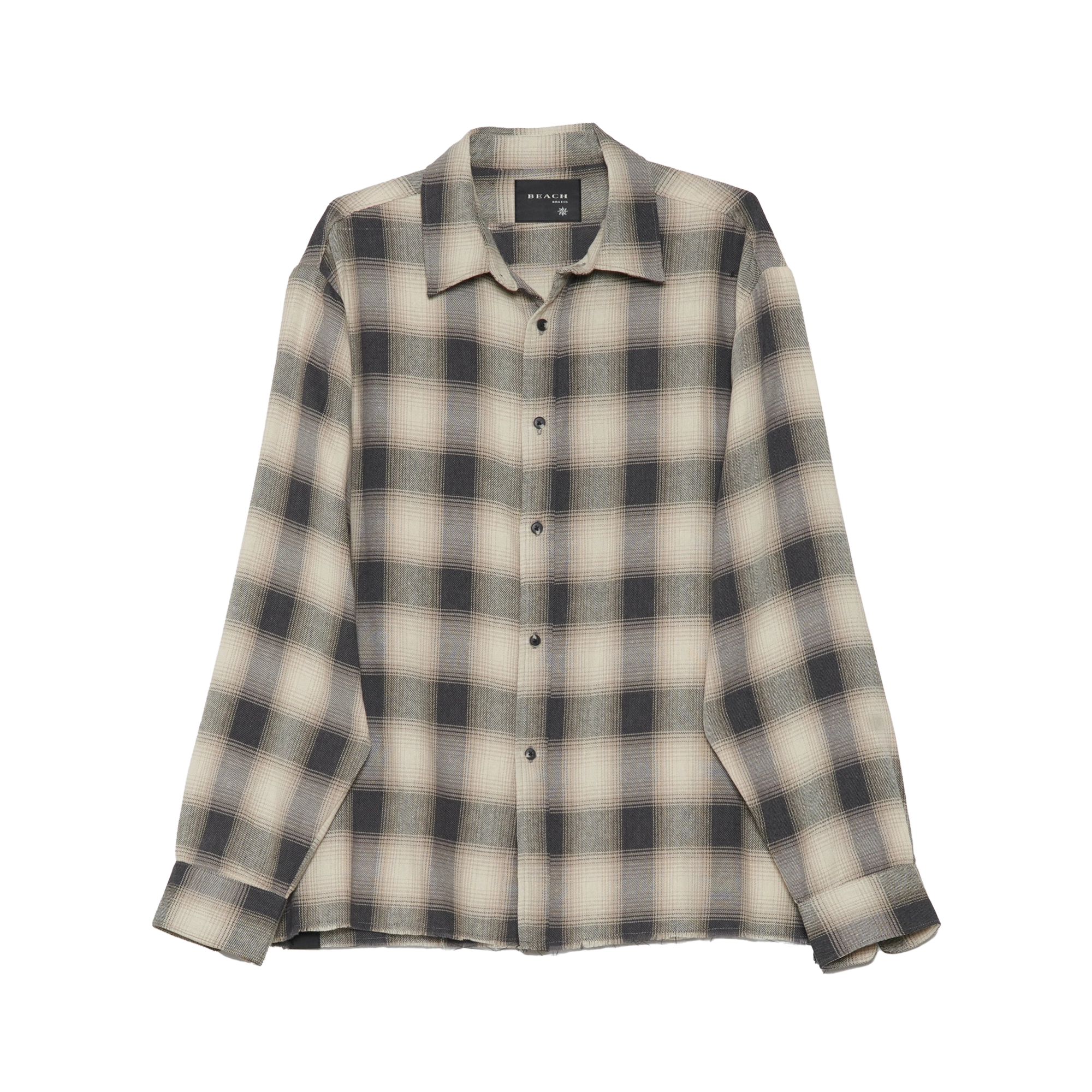 Beach Brains Hold Long Sleeve Shirt Cream/Navy Plaid
