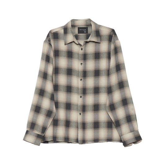 Beach Brains Hold Long Sleeve Shirt Cream/Navy Plaid