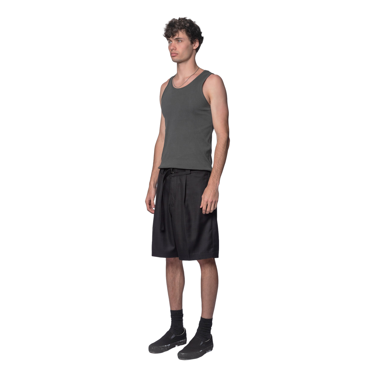 Beach Brains Cut Short Black Plaid