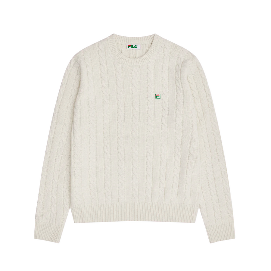 Fila Cabled Knitted Crewneck Pure White Laced