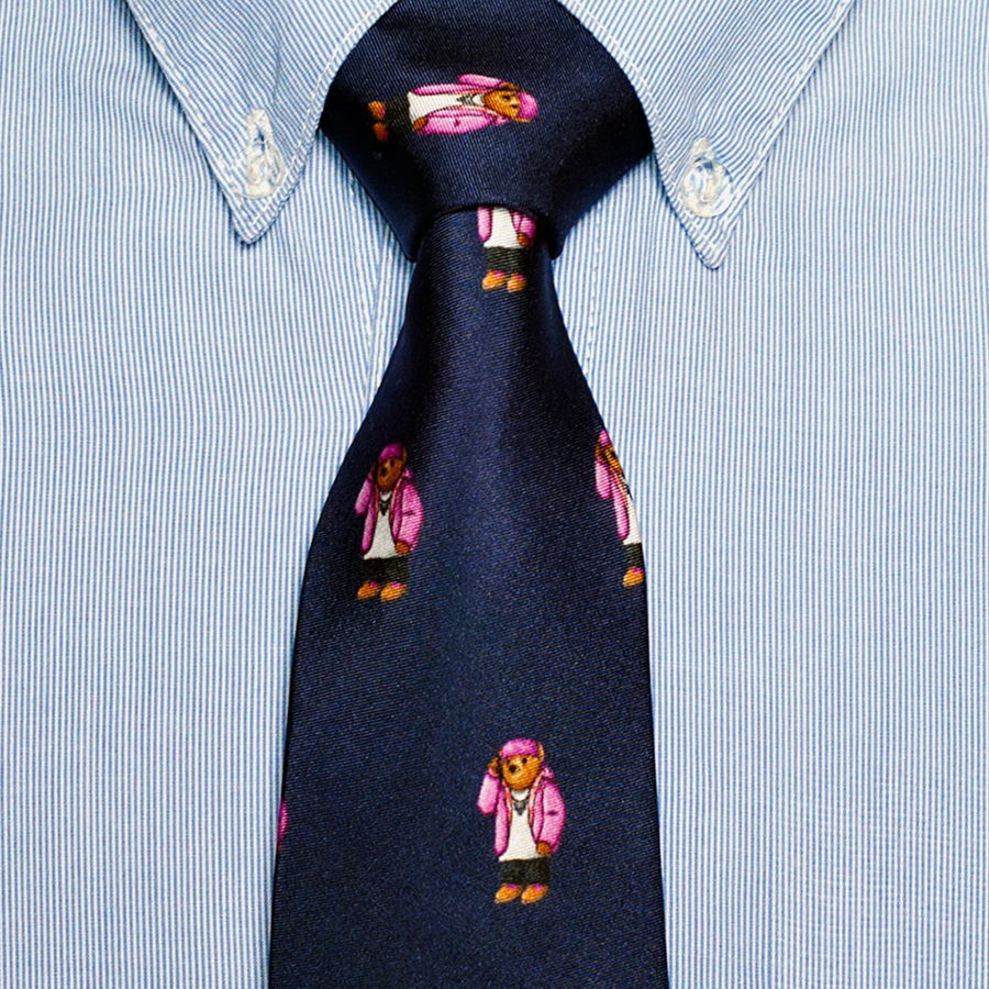 For The Homies Cam'Bear Silk Tie Navy