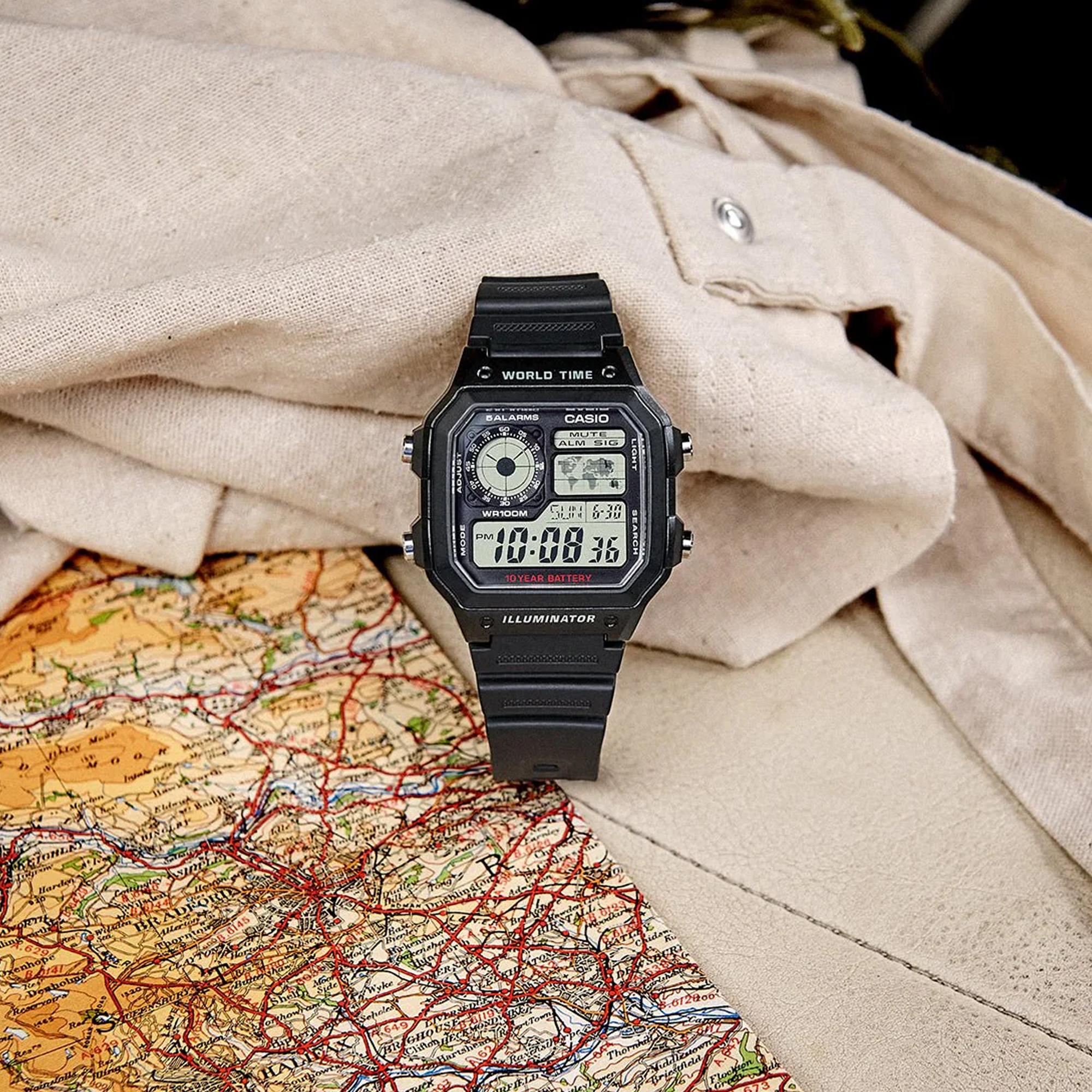 Casio Auto Illum 10yr Batt Black Resin Band AE1200WH-1A