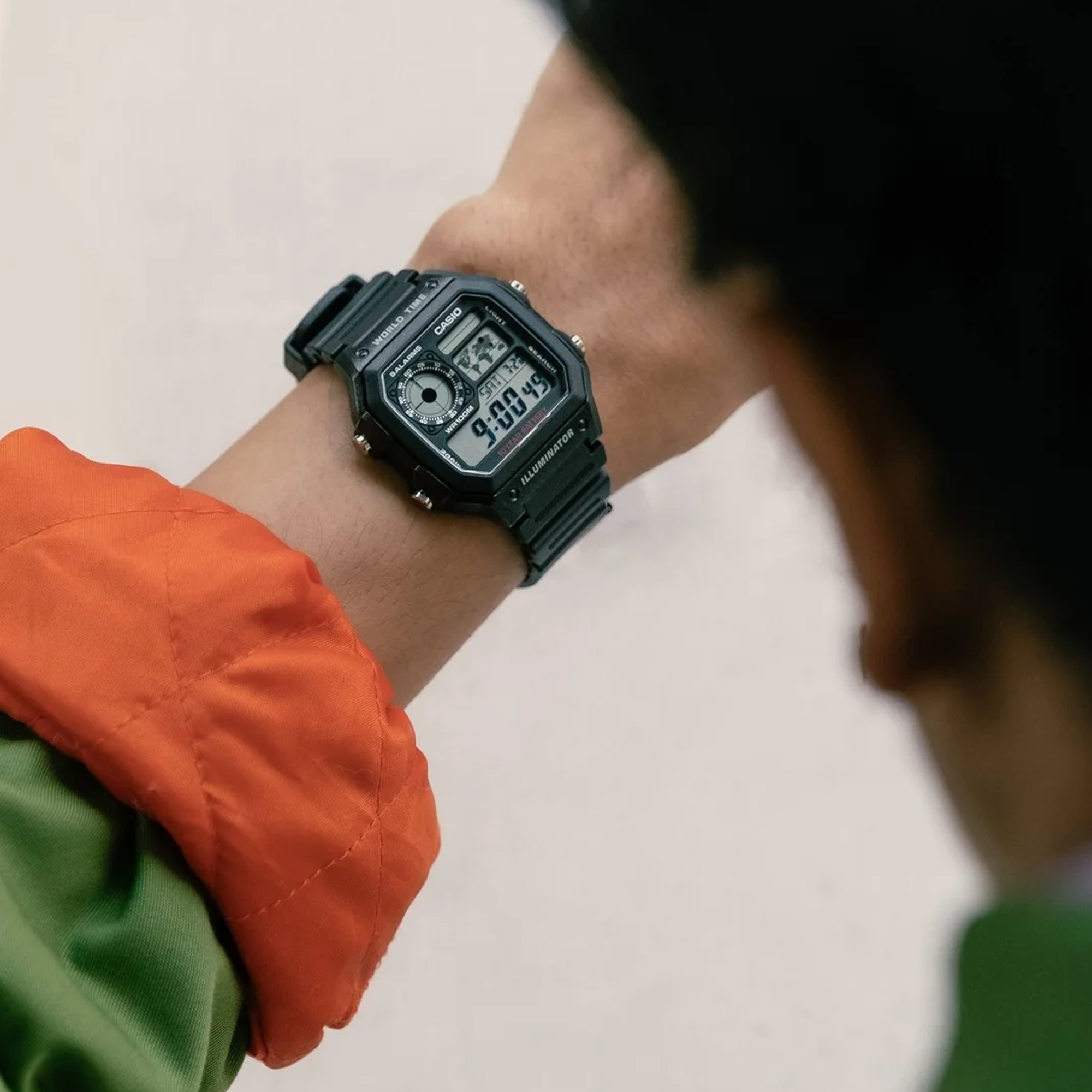 Casio Auto Illum 10yr Batt Black Resin Band AE1200WH-1A