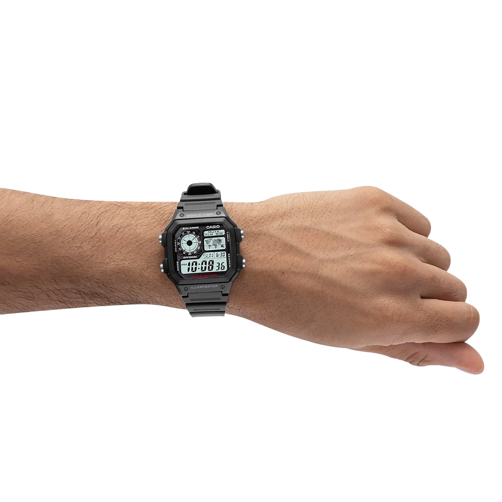 Casio Auto Illum 10yr Batt Black Resin Band AE1200WH-1A