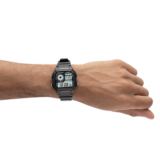 Casio Auto Illum 10yr Batt Black Resin Band AE1200WH-1A