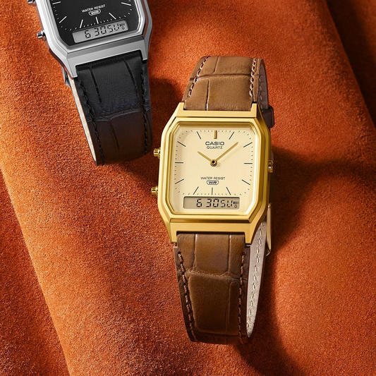 Casio Duo Leather Band Yellow Dial AQ230EGL-9A