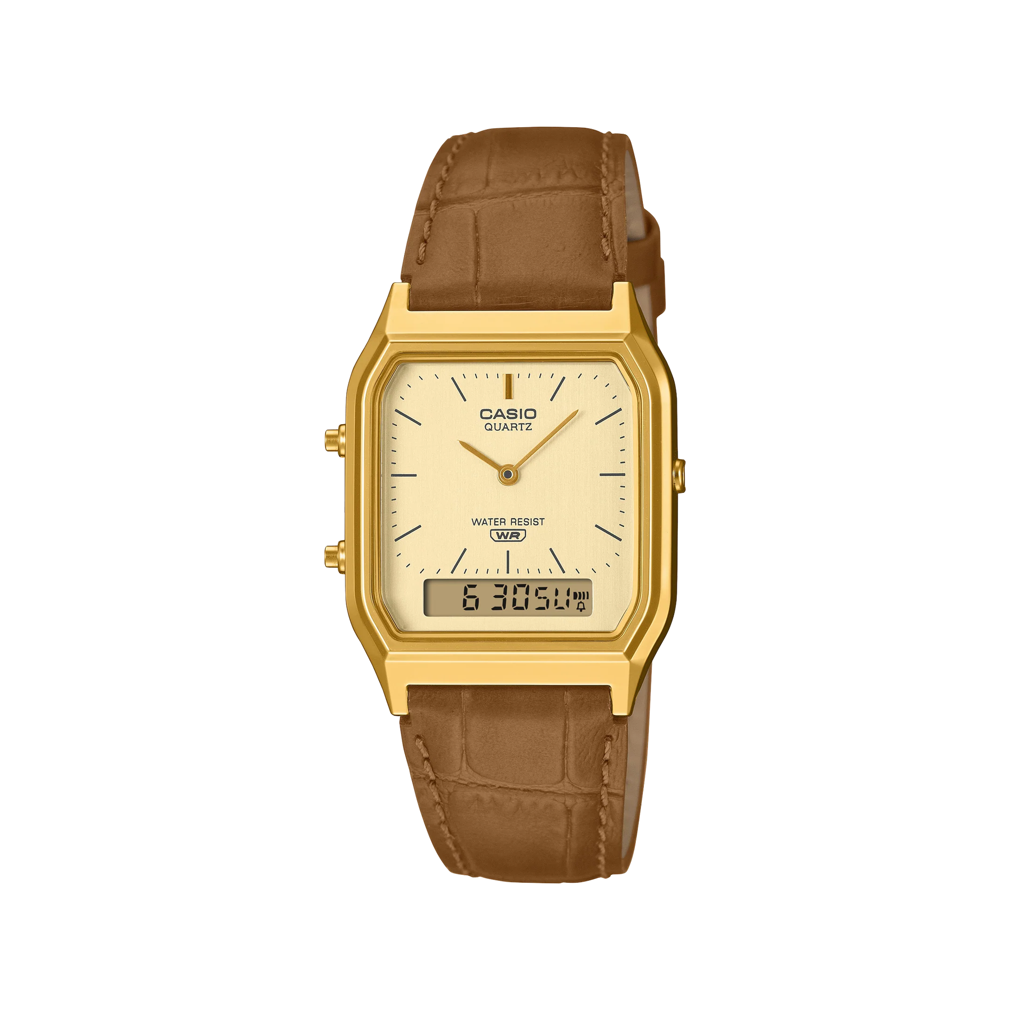 Casio Duo Leather Band Yellow Dial AQ230EGL-9A