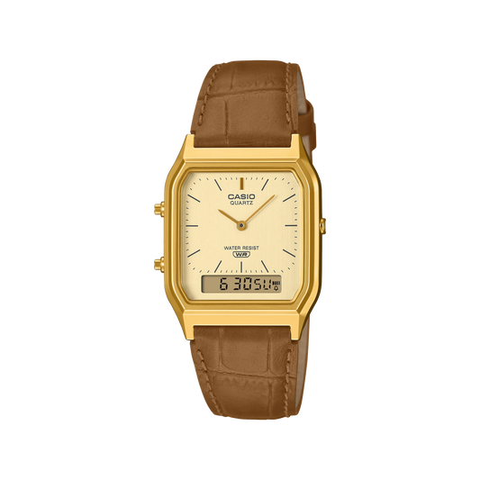 Casio Duo Leather Band Yellow Dial AQ230EGL-9A